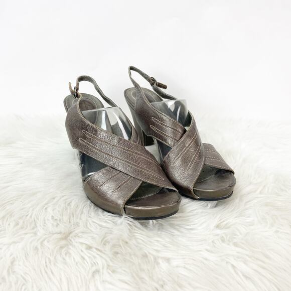 Clarks 9 M Womens Copper Metallic Leather Jill Cross Strap Heels Sandals - Picture 1 of 12
